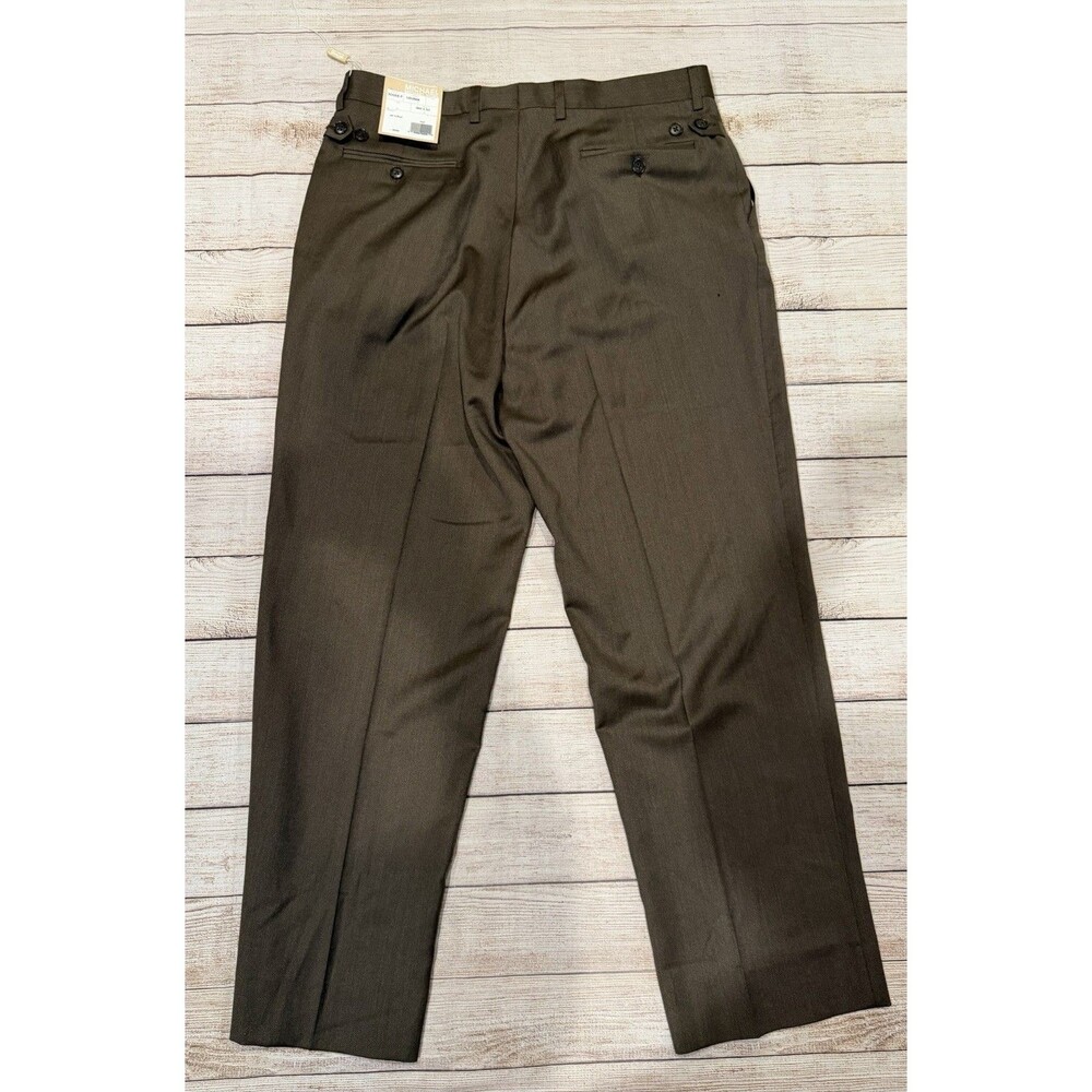 NWT Michael Kors 34x31 Brown Flat Front Straight Stretch Men's Dress Pants - Picture 3 of 7